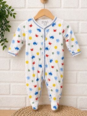 Kissy Kissy Footie Newborn NB Ocean Print Peru Pima Cotton GUC